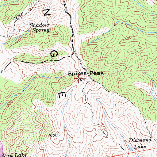 Topographic Map of Spikes Peak, CA