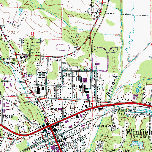 Topographic Map of Estes Hudson Stadium, AL
