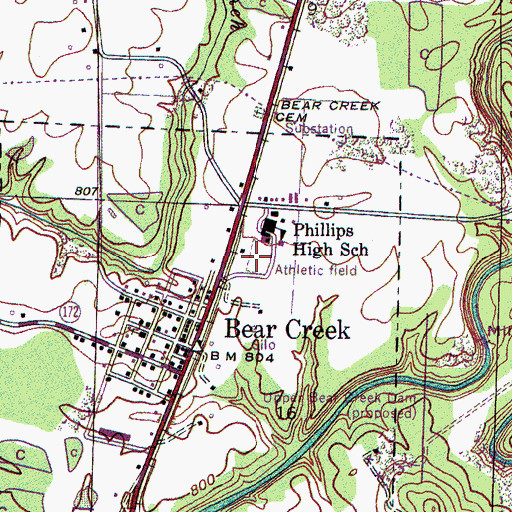 Topographic Map of James E Glass Stadium, AL