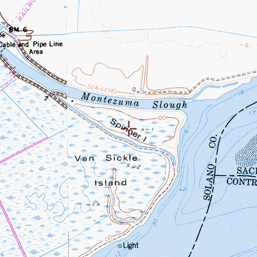 Topographic Map of Spinner Island, CA