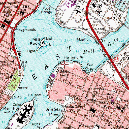 Topographic Map of Hellgate Field, NY