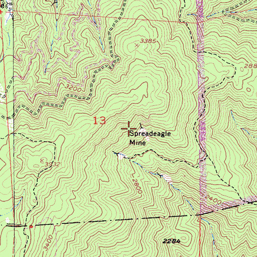 Topographic Map of Spreadeagle Mine, CA