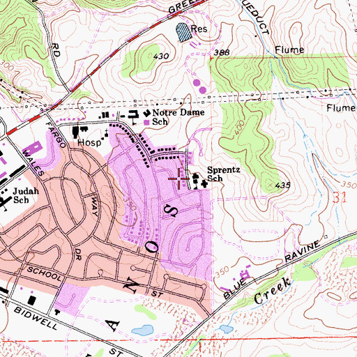 Topographic Map of Blanche Sprentz Elementary School, CA