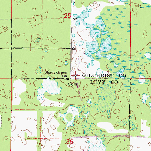 Topographic Map of Shady Grove Cemetery, FL