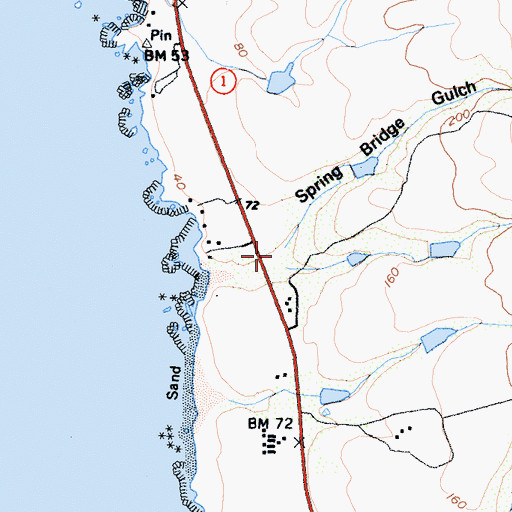 Topographic Map of Spring Bridge Gulch, CA