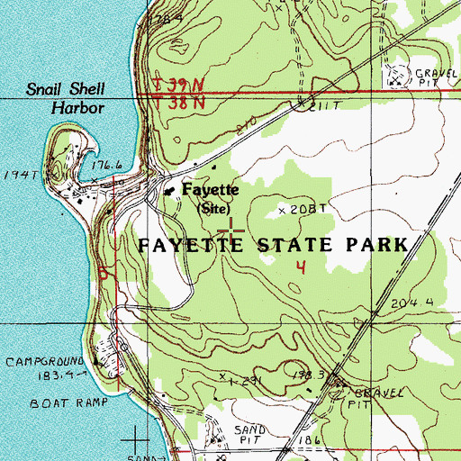 Topographic Map of Fayette Historic State Park, MI