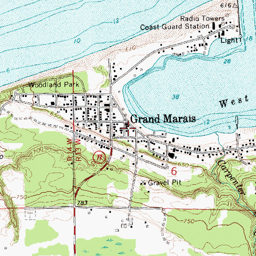 Topographic Map of Grand Marais Post Office, MI