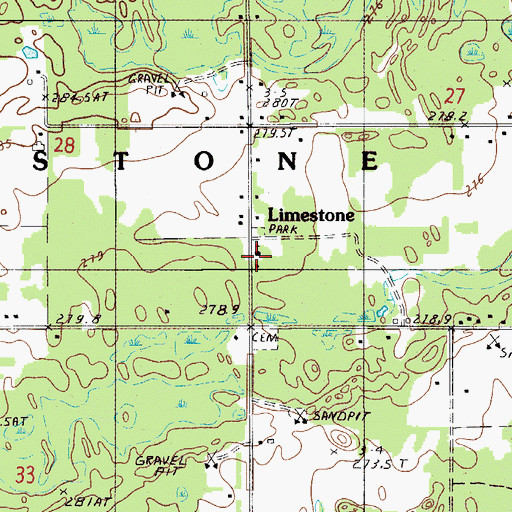 Topographic Map of Limestone Baptist Church, MI