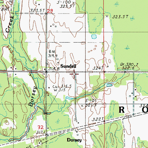 Topographic Map of Sundell Post Office (historical), MI