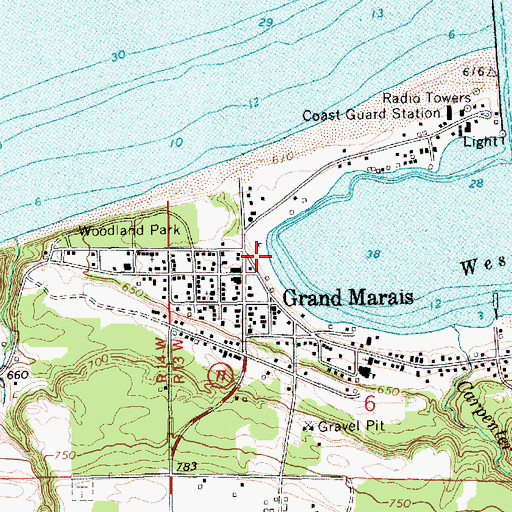 Topographic Map of Grand Marais Historical Marker, MI