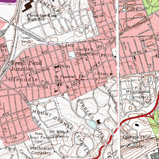 Topographic Map of Glendale Veterans Triangle, NY