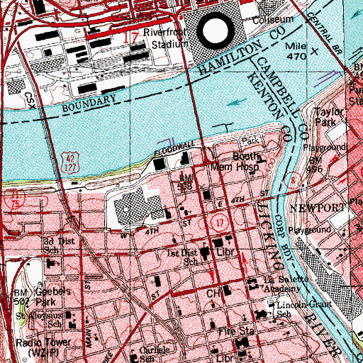 Topographic Map of Riverbreeze Ballpark (historical), KY