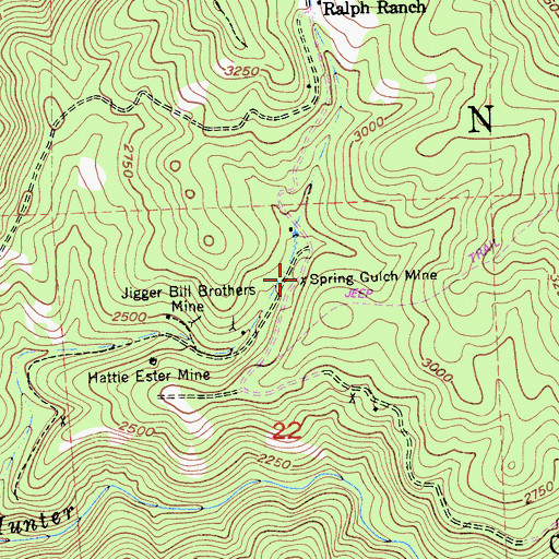 Topographic Map of Spring Gulch Mine, CA