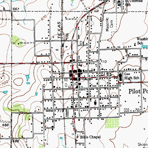 Topographic Map of Pilot Point Commercial Historic District, TX