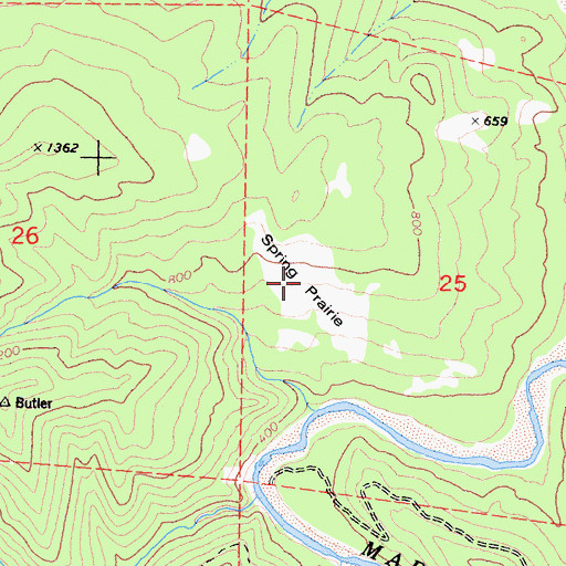Topographic Map of Spring Prairie, CA