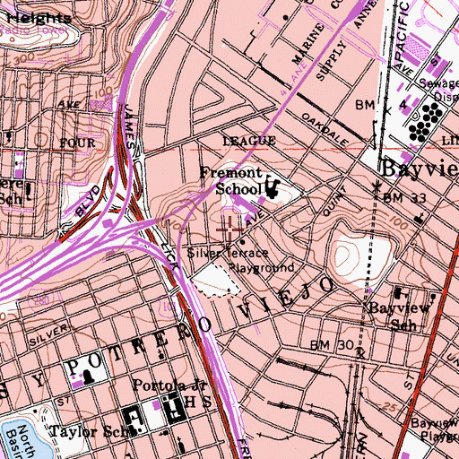 Topographic Map of Silver Terrace, CA