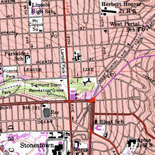 Topographic Map of West Portal, CA