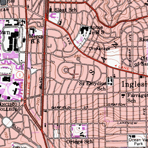 Topographic Map of Ingleside Terrace, CA