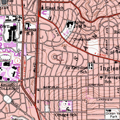 Topographic Map of Ingleside Racetrack (historical), CA