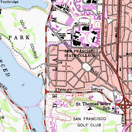 Topographic Map of Park Merced, CA