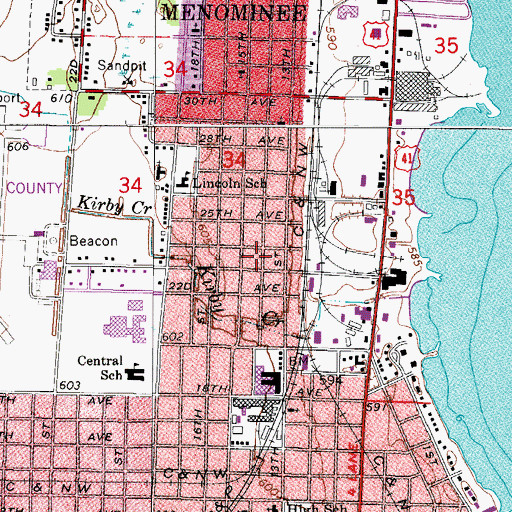 Topographic Map of Menominee Full Gospel Assembly Church, MI