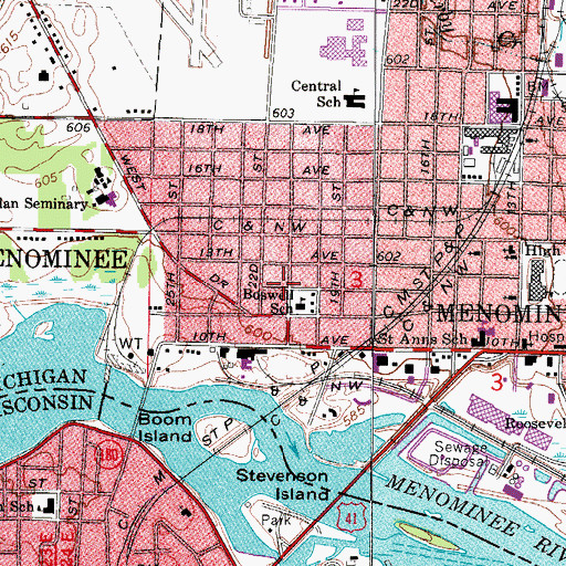 Topographic Map of Menominee Church of God, MI
