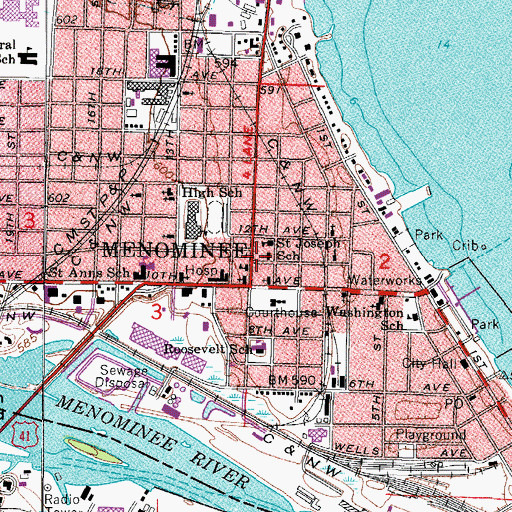 Topographic Map of Menominee Medical Clinic, MI