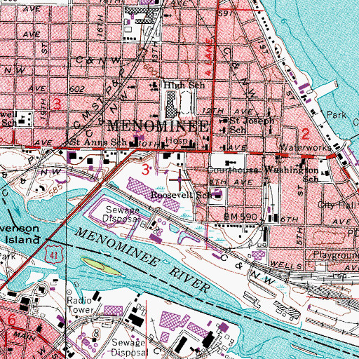 Topographic Map of Menominee Post Office, MI