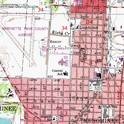 Topographic Map of Menominee High School, MI