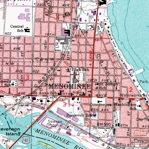 Topographic Map of Menominee Middle School, MI