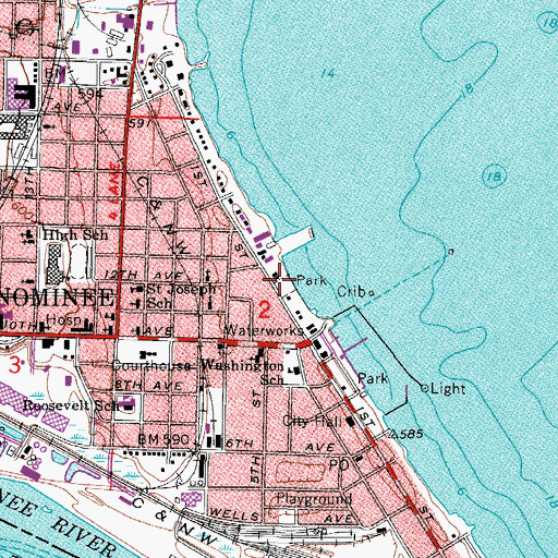 Topographic Map of Veterans' Memorial Park, MI