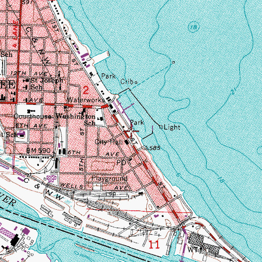 Topographic Map of Great Lakes Memorial Marina Park, MI