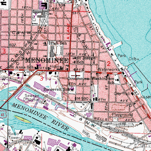 Topographic Map of Menominee County Courthouse, MI