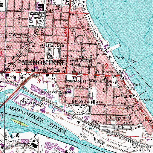Topographic Map of Menominee County Sheriff's Department, MI
