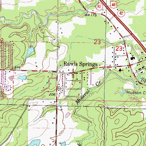 Topographic Map of Rawls Springs Baptist Church Cemetery, MS