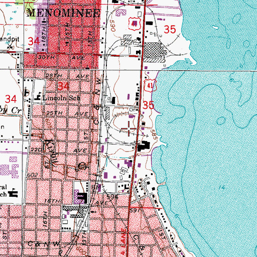 Topographic Map of Menominee Fire Department, MI