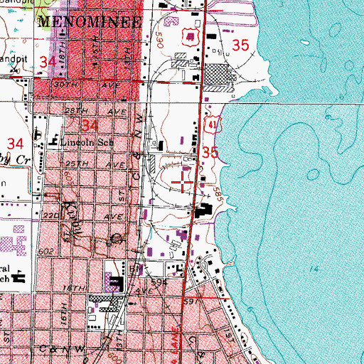 Topographic Map of Menominee Police Department, MI