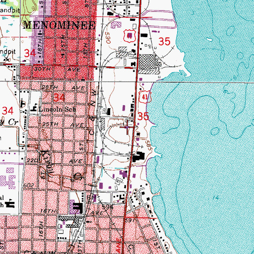 Topographic Map of Menominee City Hall, MI
