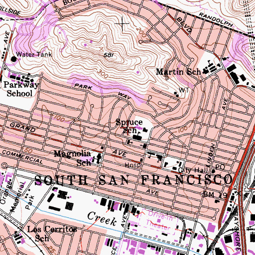Topographic Map of Spruce Elementary School, CA