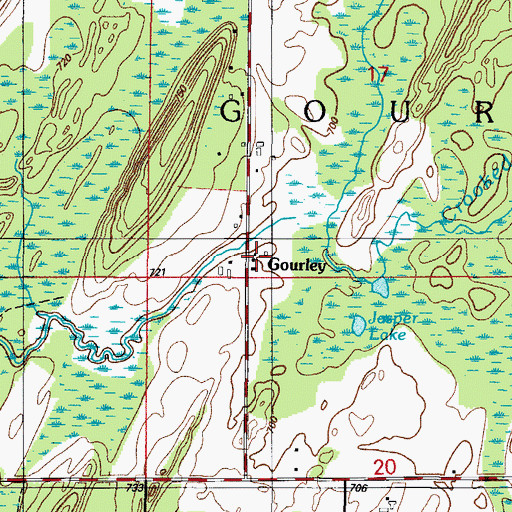 Topographic Map of Gourley Post Office (historical), MI
