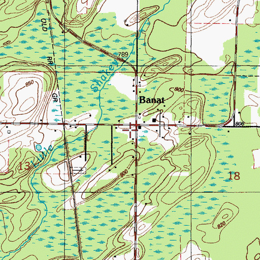 Topographic Map of Banat Post Office (historical), MI