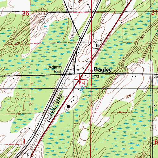 Topographic Map of Bagley Station (historical), MI