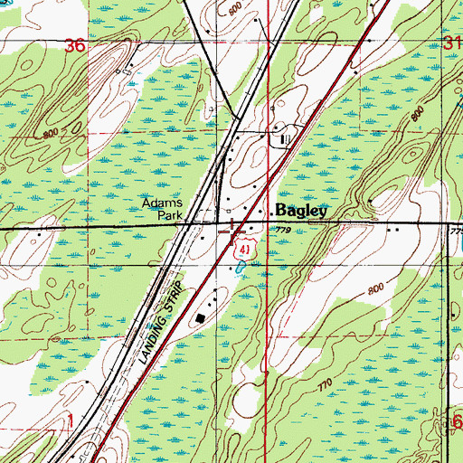 Topographic Map of Bagley Post Office (historical), MI