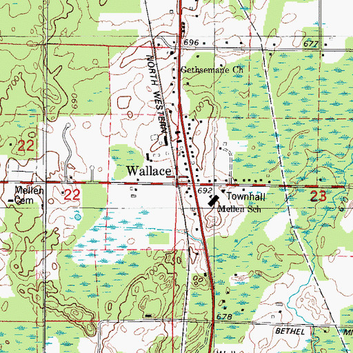 Topographic Map of Wallace Station, MI