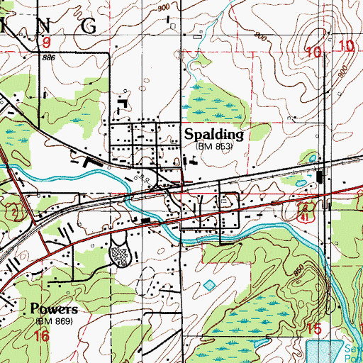 Topographic Map of Spalding Post Office, MI