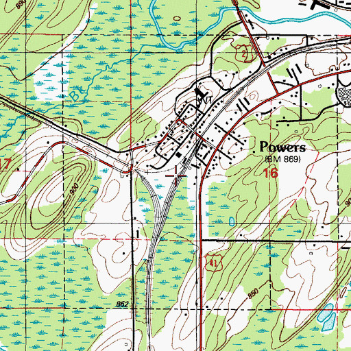 Topographic Map of Powers Station, MI