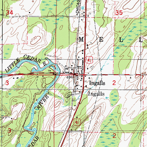 Topographic Map of Ingalls Station, MI