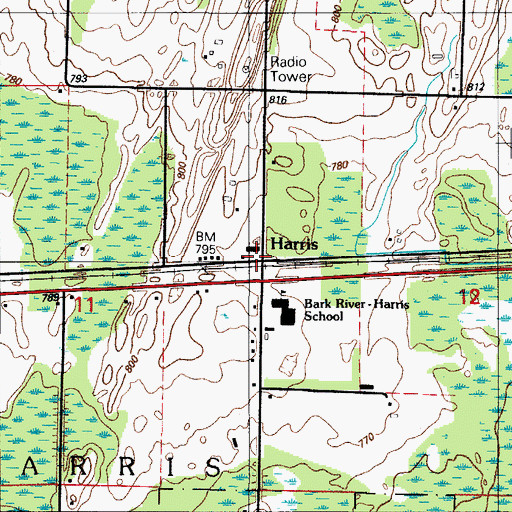 Topographic Map of Harris Station, MI