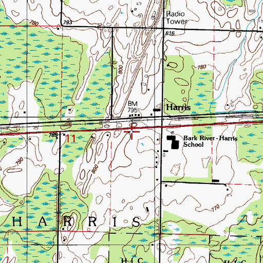 Topographic Map of Harris Post Office, MI