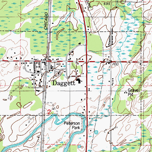 Topographic Map of Dagget Post Office, MI